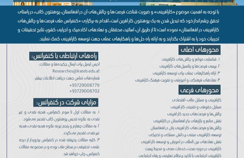 فراخوان مقاله «کنفرانس ملی فرصت‌ها و چالش‌های کارآفرینی در افغانستان»