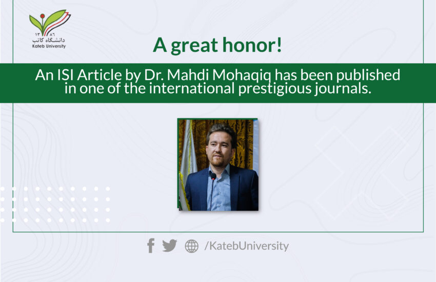 ISI Article by Dr. Mahdi Mohaqiq was published.